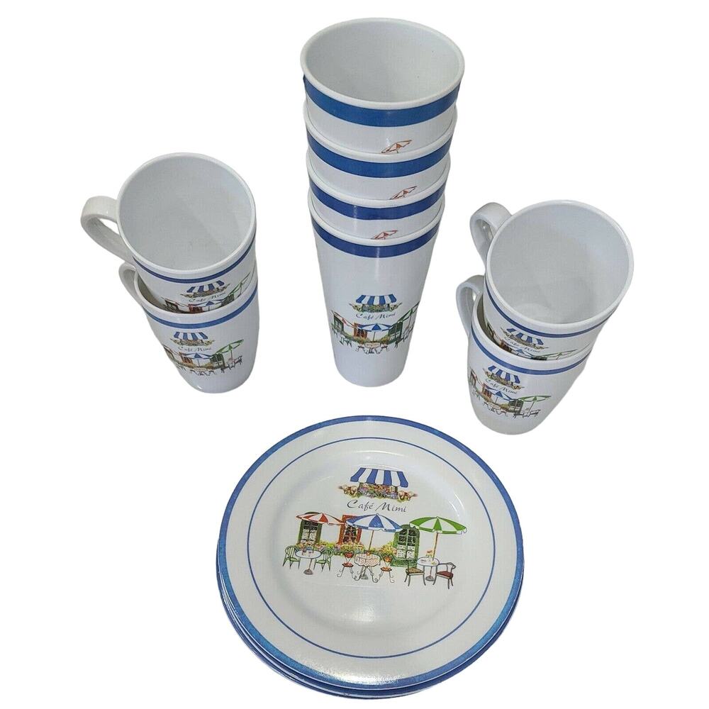 Miracle Cafe Mimi Melamine Melmac Plastic 4 each Salad Plates, Tumblers and Coff